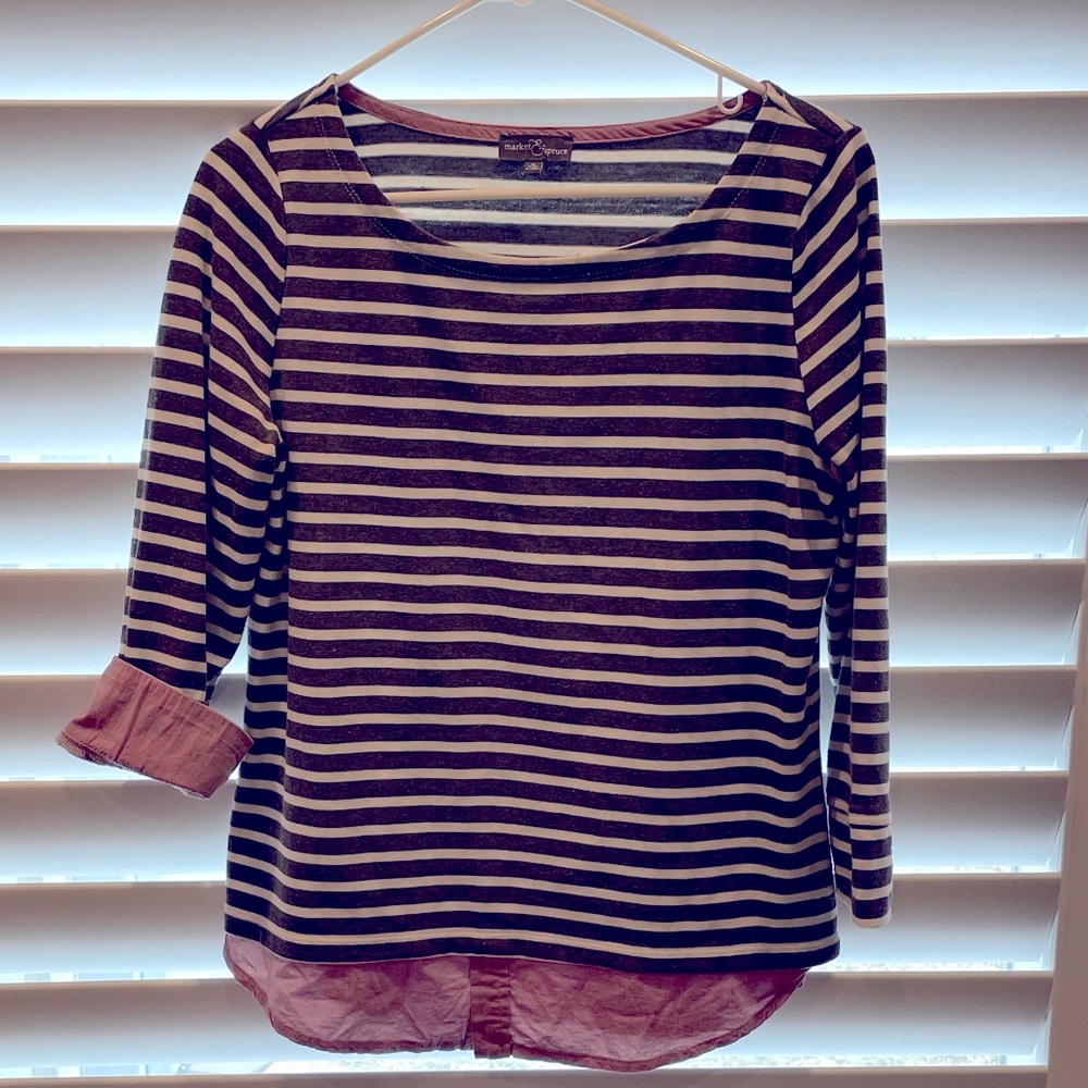 Grey and White Striped Preppy Top
